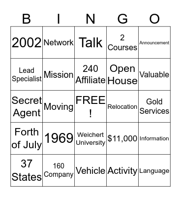 Weichert Bingo Card