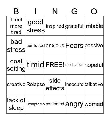 Mental and Physical Health Bingo Card