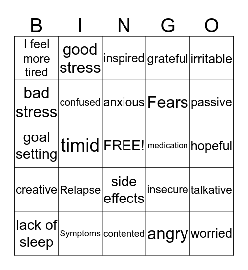 Mental and Physical Health Bingo Card