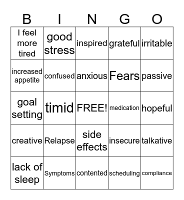 Mental and Physical Health Bingo Card