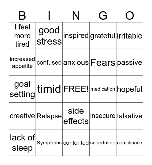 Mental and Physical Health Bingo Card