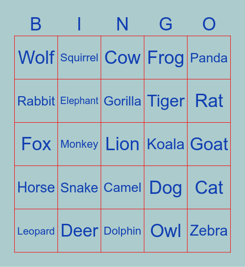 🦋 Animal 🦓 Bingo Card