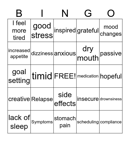 Mental and Physical Health Bingo Card