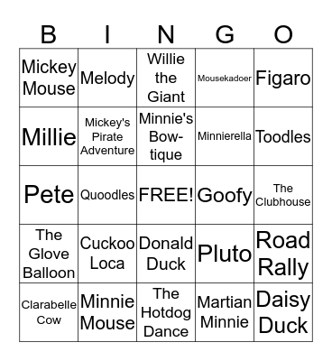 Mickey Mouse Clubhouse Bingo Card