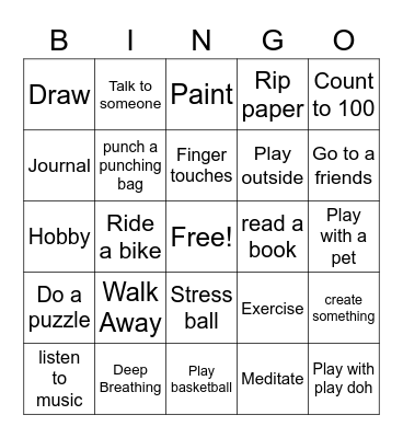 Coping Skills Bingo Card