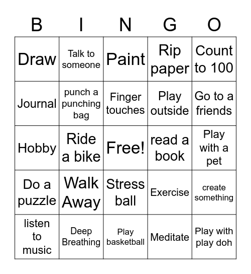 Coping Skills Bingo Card