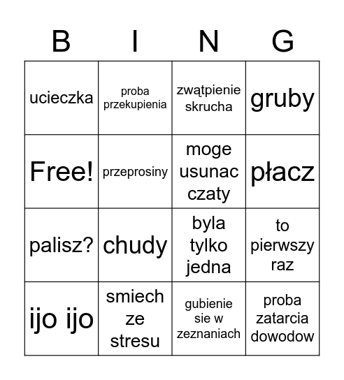 BINGO PEDOFILSKIE Bingo Card