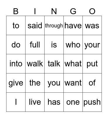 Sight words from Spire Level 3 pg 36 Bingo Card