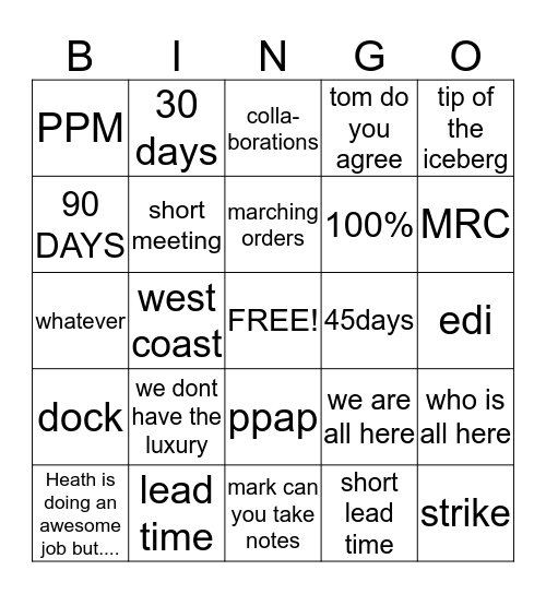 CATERPILLAR - SUSAN  Bingo Card