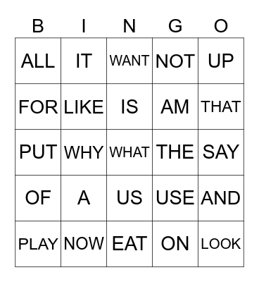 SIGHT WORDS Bingo Card