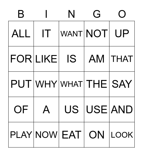 SIGHT WORDS Bingo Card