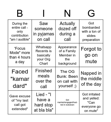 WFH Bingo Card