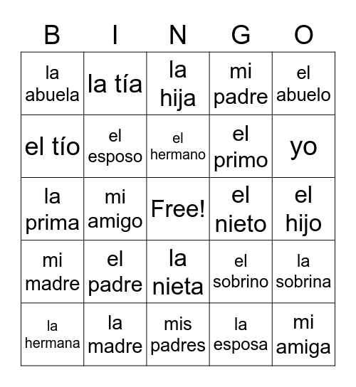 La familia Bingo Card