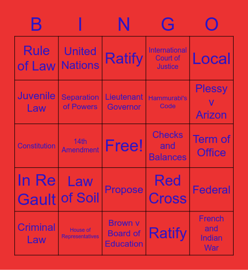 Bryant Civics EOC Review Bingo Card