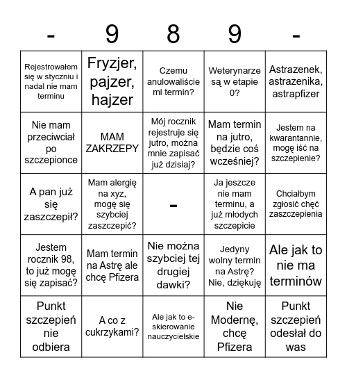 BINGO SZCZEPIONKOWE Bingo Card