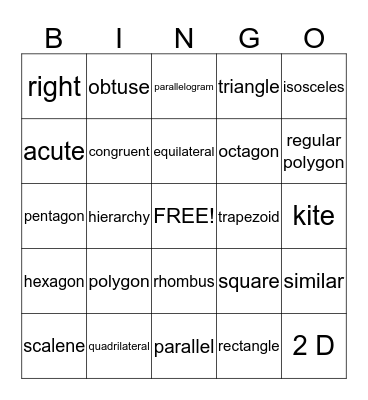 Geometry Vocabulary Bingo Card