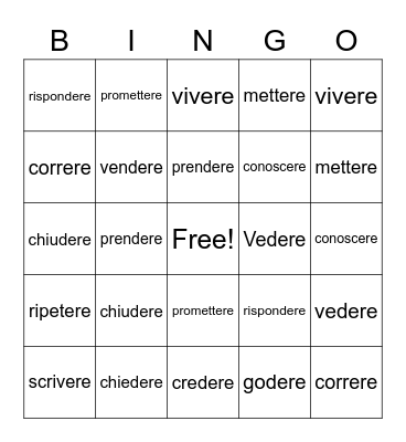 ERE verbs Bingo Card
