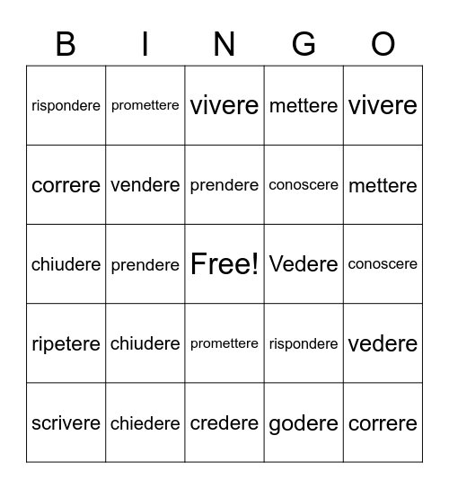 ERE verbs Bingo Card