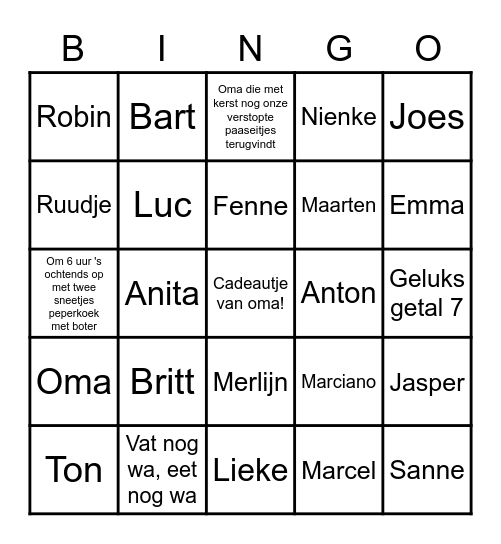 De grote familie Aarts BINGO Card