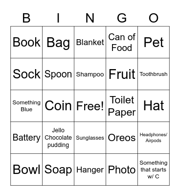 Scavenger Hunt Bingo Card