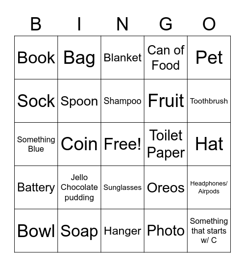 Scavenger Hunt Bingo Card