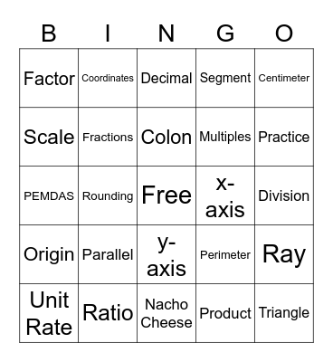 Math Vocab Bingo Card