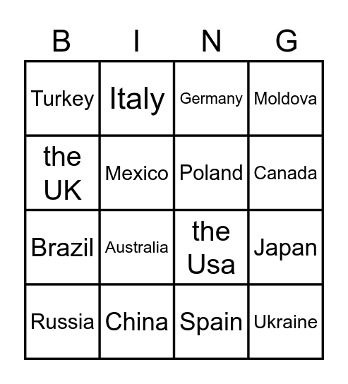 Countries & Capitals Bingo Card