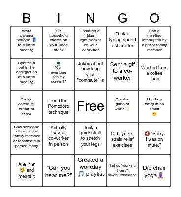 Virtual D-RAMS Team Bingo Card