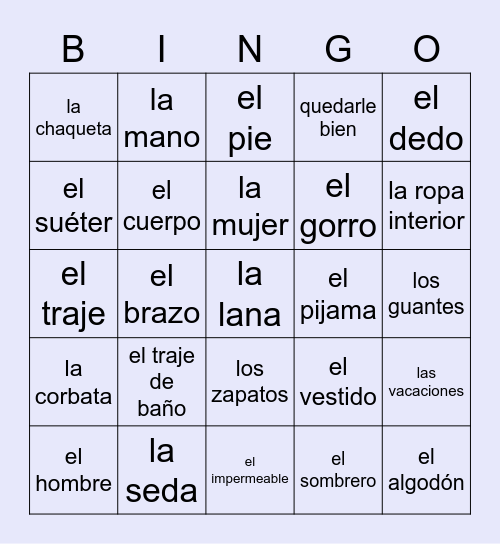 Unit 9A: Vamos de compras Bingo Card