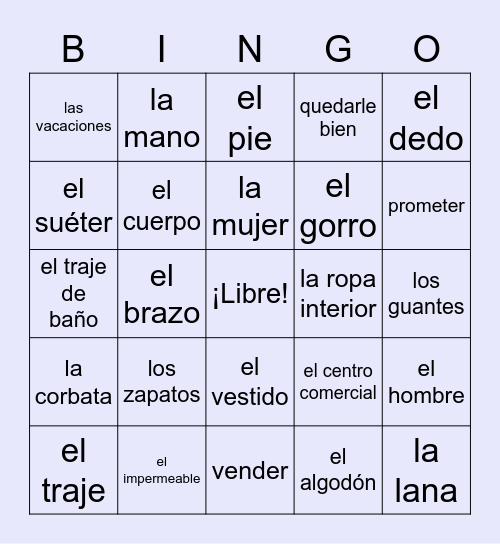 Unit 9A: Vamos de compras Bingo Card