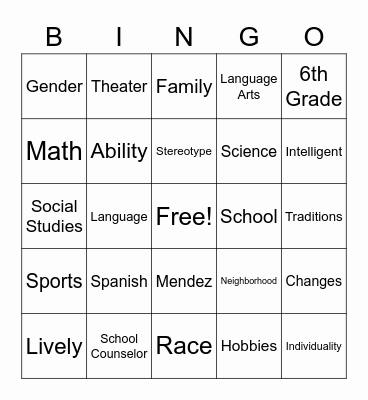 Identity BINGO Card