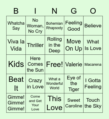 Throwbacks Mix Bingo Card