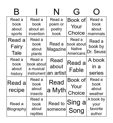 2015 March Is Reading Month Bingo Card