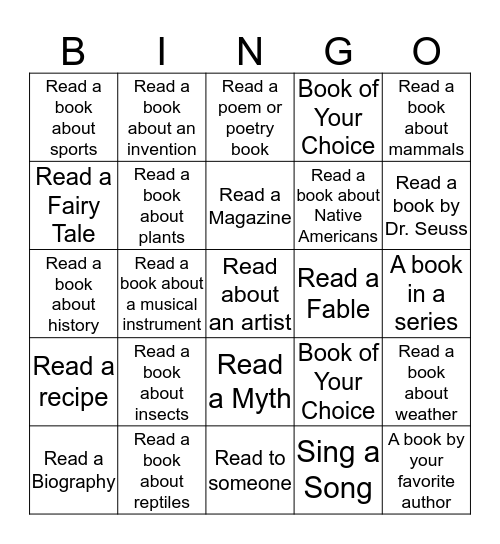 2015 March Is Reading Month Bingo Card