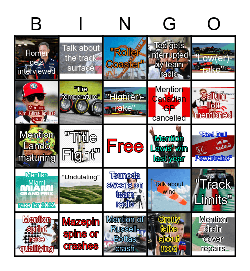 Portuguese Grand Prix Bingo Card