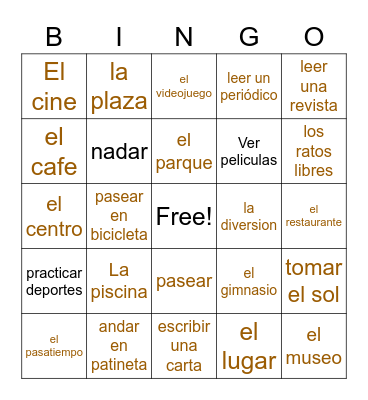 Spanish Bingo Card
