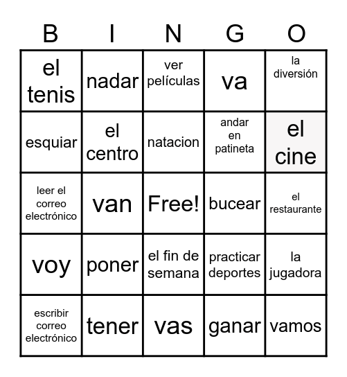 SPANISH 4 Bingo Card