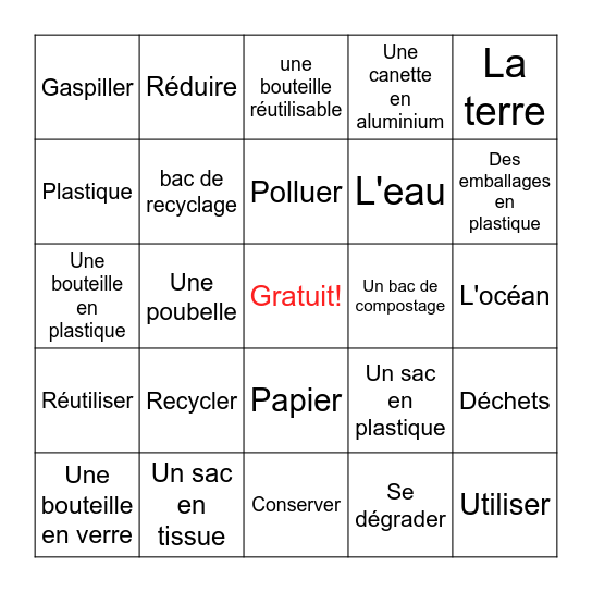 Es-tu écolo? Bingo Card