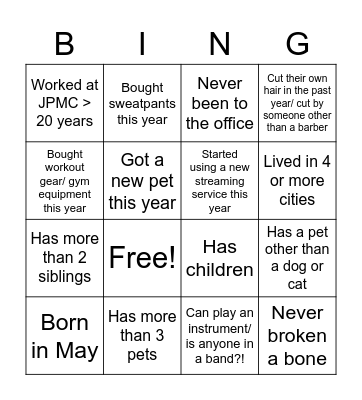 JPMC Fun Friday Bingo Card