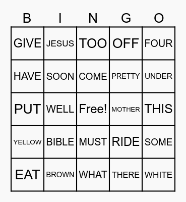 SIGHT WORD BINGO Card