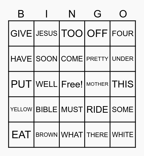 SIGHT WORD BINGO Card