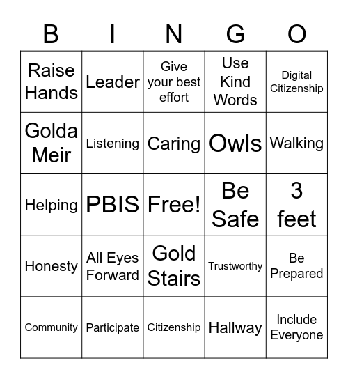 PBIS BINGO Card