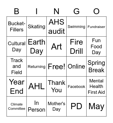 April Staff Meeting Bingo Card