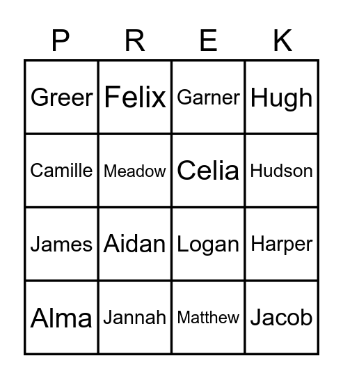 Preschool 20-21 Bingo Card
