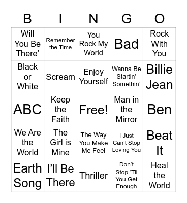 MJ Hit Bingo Card