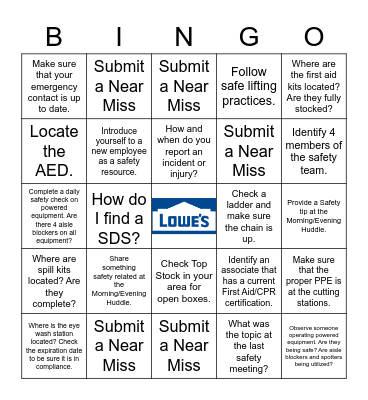 Lowe's Safety Bingo Card
