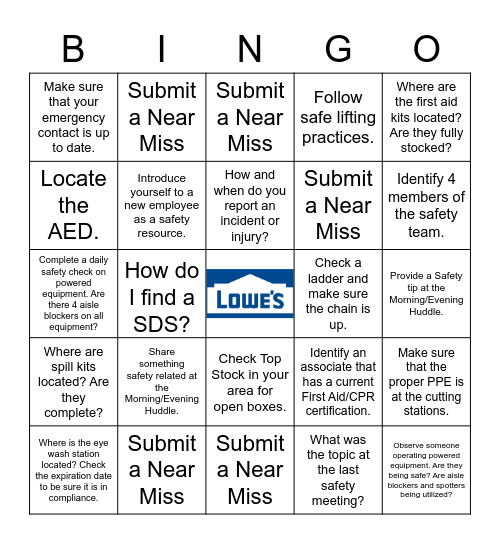 Lowe's Safety Bingo Card