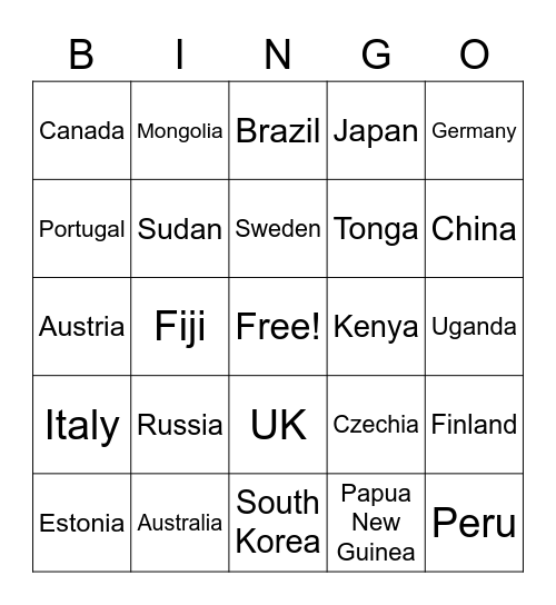 World Bingo Card