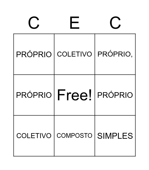 BINGO DOS SUBSTANTIVOS Bingo Card