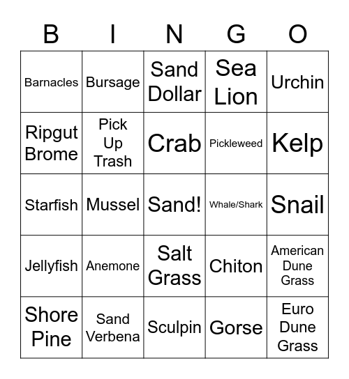 Oregon Coast Bingo Card